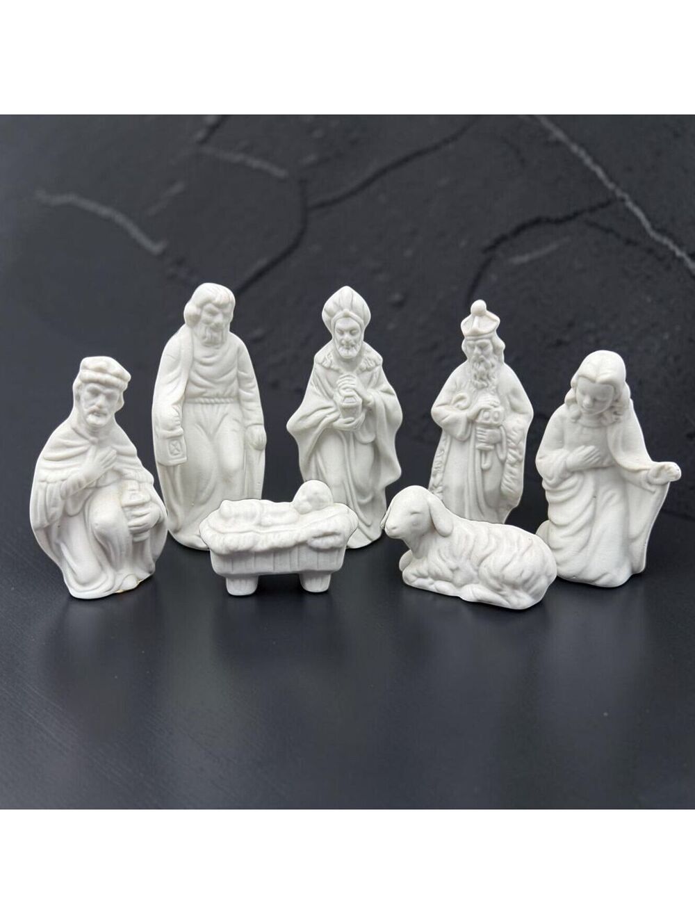 Vtg. Patmar’s Japan White Nativity Set 7 Pc Mary Joseph Wise Men Lamb -2"-3.5